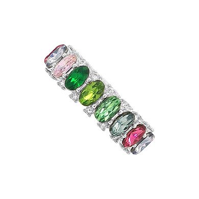 PRIMROSE 14k Gold-Plated Gemstone Oval Crystal Stone Eternity Ring