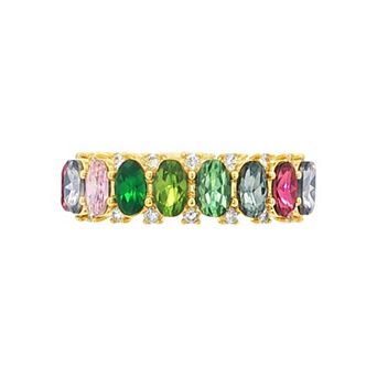 PRIMROSE 14k Gold-Plated Gemstone Oval Crystal Stone Eternity Ring