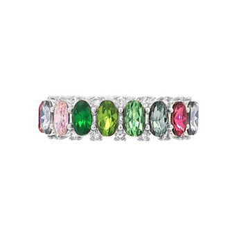 PRIMROSE 14k Gold-Plated Gemstone Oval Crystal Stone Eternity Ring