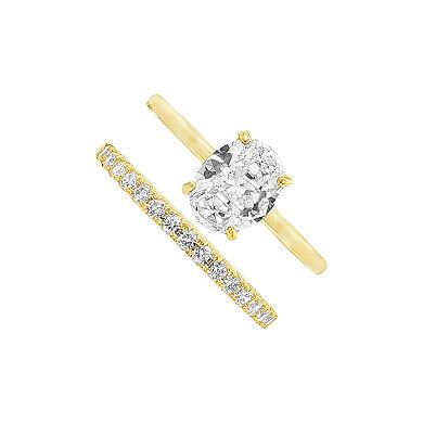 PRIMROSE 14k Gold Over Brass Oval Cubic Zirconia Solitaire Ring Set