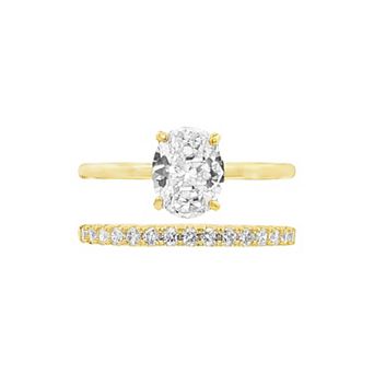 PRIMROSE 14k Gold Over Brass Oval Cubic Zirconia Solitaire Ring Set