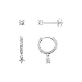 PRIMROSE 14k Gold Over Brass Cubic Zirconia Stud & Hoop Earrings Duo Set