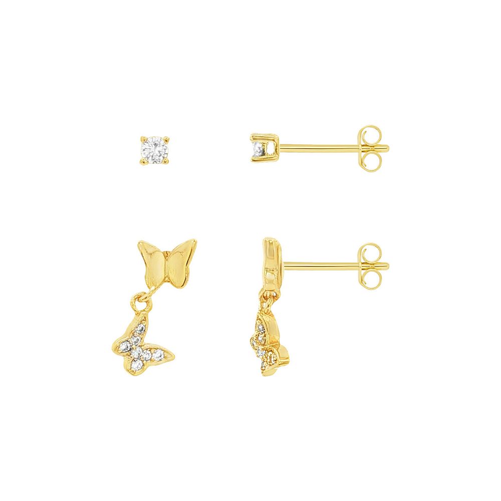PRIMROSE Cubic Zirconia Stud & Double Butterfly Drop Earrings Duo Set