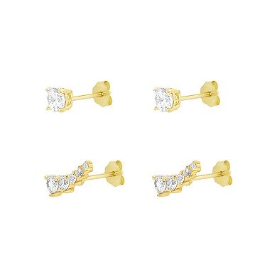 PRIMROSE 14k Gold Over Brass Cubic Zirconia Stud & Crawler Stud Earrings Duo Set