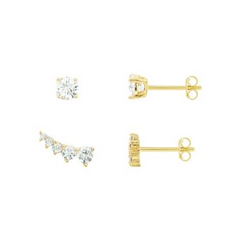 PRIMROSE 14k Gold Over Brass Cubic Zirconia Stud & Crawler Stud Earrings Duo Set