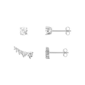 PRIMROSE Cubic Zirconia Stud & Crawler Stud Earrings Duo Set