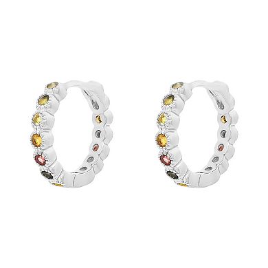 PRIMROSE 14k Gold Over Brass Multi-Color Cubic Zirconia Hoop Earrings