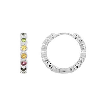 PRIMROSE 14k Gold Over Brass Multi-Color Cubic Zirconia Hoop Earrings