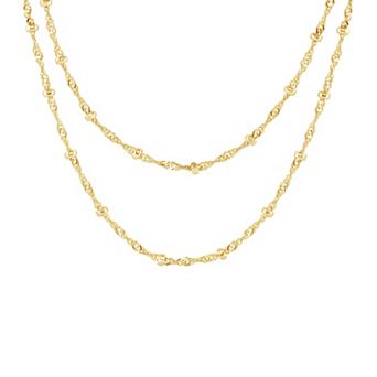 PRIMROSE 14k Gold Over Brass Cubic Zirconia Beaded Singapore Double Layer Necklace