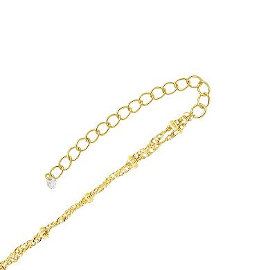 PRIMROSE 14k Gold Over Brass Cubic Zirconia Beaded Singapore Double Layer Necklace