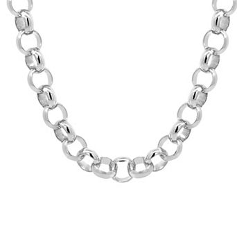 PRIMROSE Silver Tone 9 mm Cubic Zirconia Accented Rolo Chain Necklace