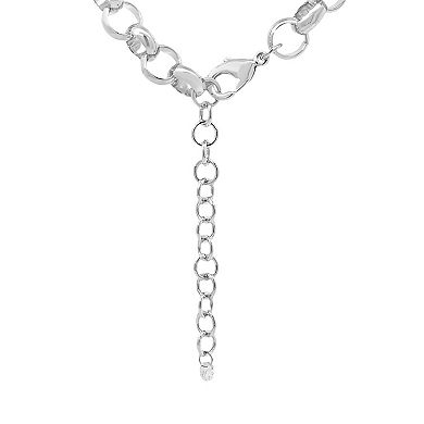 PRIMROSE Silver Tone 9 mm Cubic Zirconia Accented Rolo Chain Necklace