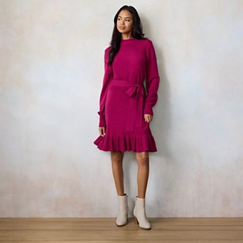 Petite LC Lauren Conrad Mockneck Ruffle Mini Sweater Dress