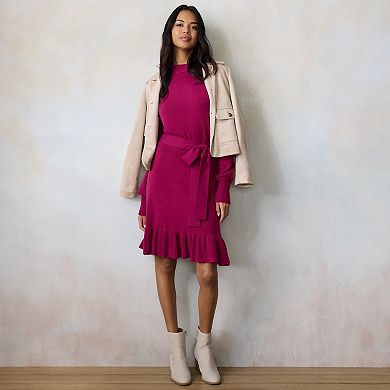 Petite LC Lauren Conrad Mockneck Ruffle Mini Sweater Dress