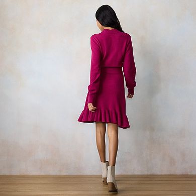 Petite LC Lauren Conrad Mockneck Ruffle Mini Sweater Dress