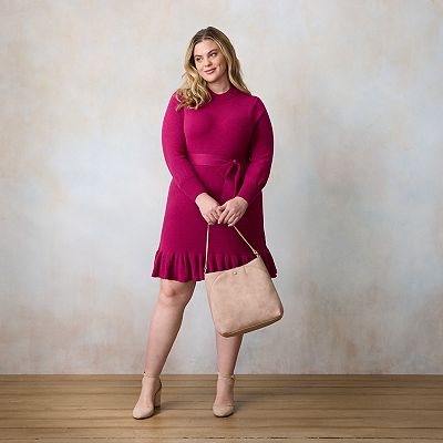 Plus Size LC Lauren Conrad Mockneck Ruffle Mini Sweater Dress