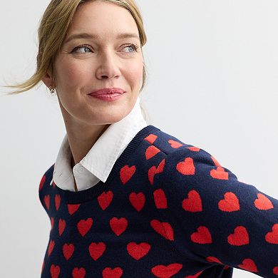 Women's Croft & Barrow® Allover Heart Pullover Sweater