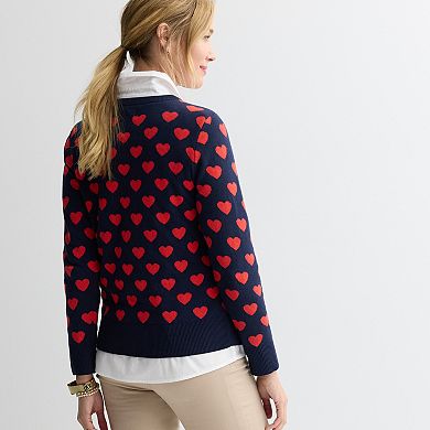 Women's Croft & Barrow® Allover Heart Pullover Sweater