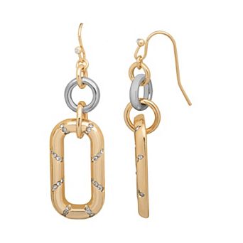 Emberly Two Tone Glass Stone Oval Link Drop Earrings