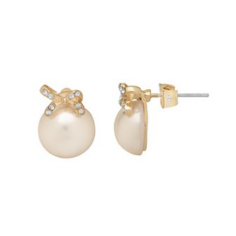 Emberly Simulated Pearl & Bow Detail Stud Earrings