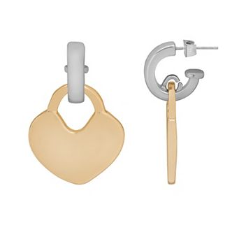 Emberly Two Tone Lock Heart Drop Earrings