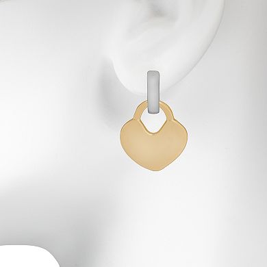 Emberly Two Tone Lock Heart Drop Earrings