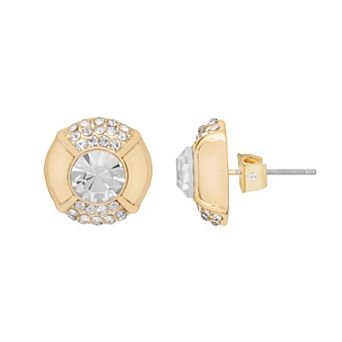 Emberly Gold-Tone Pave Glass Stone Stud Earrings