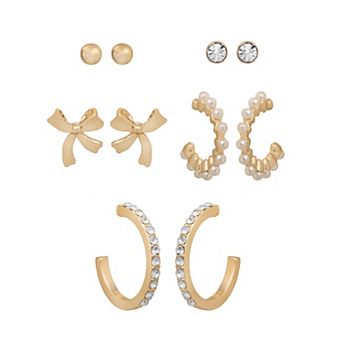 Emberly 5-Pair Simulated Pearl & Glass Stone Earring Set