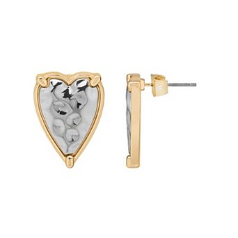 Emberly Two Tone Textured Heart Stud Earrings