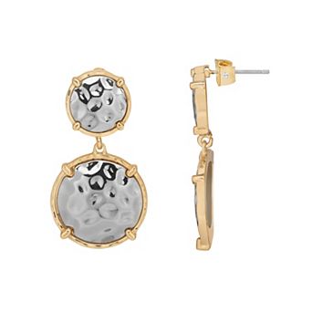 Emberly Two Tone Hammered Round Drop Earrings