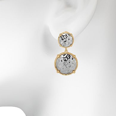 Emberly Two Tone Hammered Round Drop Earrings