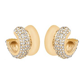 Emberly Gold Tone Double Encrusted Hoop Earrings