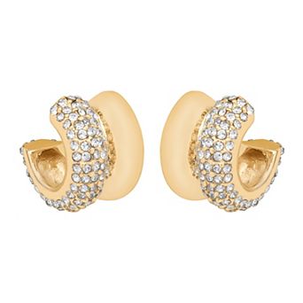 Emberly Gold Tone Double Encrusted Hoop Earrings