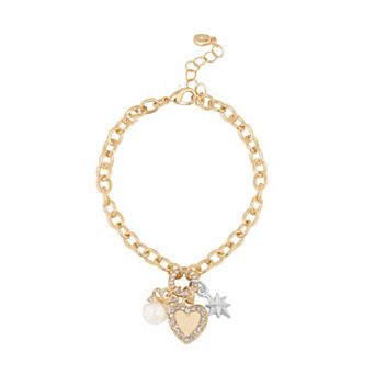 Emberly Two Tone Three Charm Link Bracelet