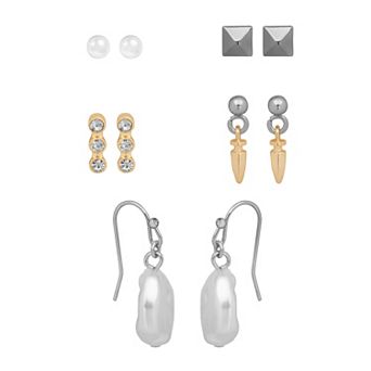 Emberly 5-Pair Glass Stone & Simulated Pearl Earring Set
