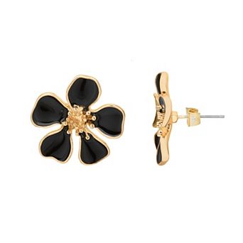 Emberly Gold Tone Enamel Floral Stud Earrings