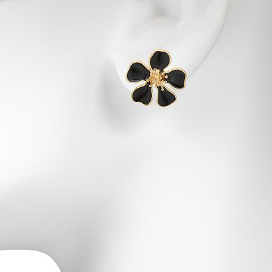 Emberly Gold Tone Enamel Floral Stud Earrings