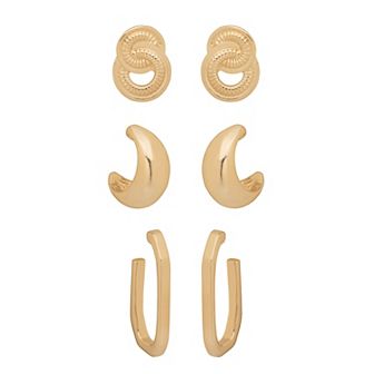 Emberly Gold Tone Post Earrings Trio Set