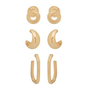 Emberly Gold Tone Post Earrings Trio Set