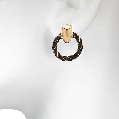Emberly Gold Tone Faux Leather Doorknocker Post Earrings