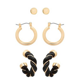 Emberly Gold Tone Stud & Hoop Earrings Trio Set