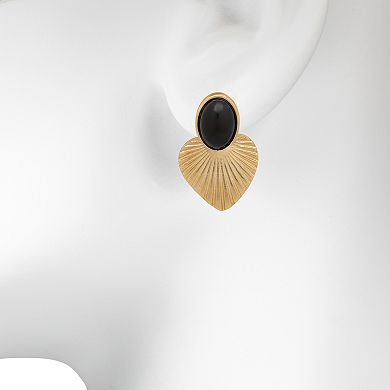 Emberly Gold Tone Heart & Stone Post Earrings