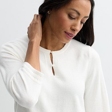 Women's Croft & Barrow® Button Crew Pointelle Trim Sweater
