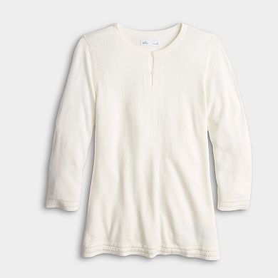 Women's Croft & Barrow® Button Crew Pointelle Trim Sweater