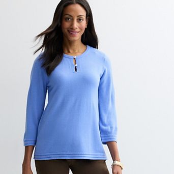 Women's Croft & Barrow® Button Crew Pointelle Trim Sweater