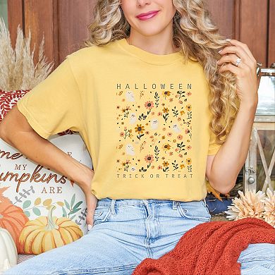 Simply Sage Market Halloween Floral And Ghost Collage Garment Dyed Tee