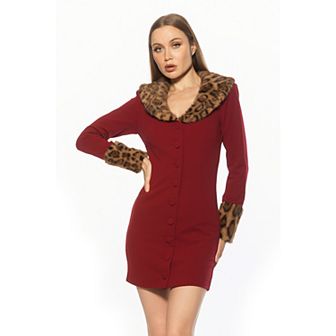 Women's ALEXIA ADMOR Faux Fur Button Down Dress