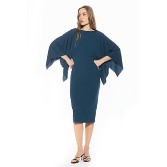 Women's ALEXIA ADMOR Billie Boatneck Long Drape Sleeves Midi Dress