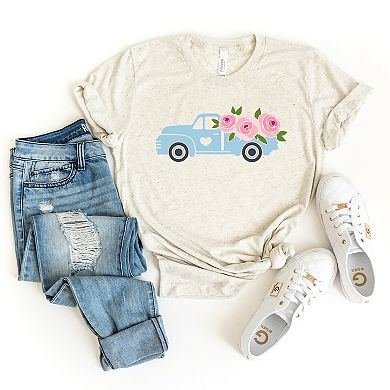 Simply Sage Market Spring Retro Truck With Flowers Short Sleeve Tee