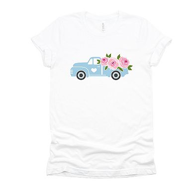Simply Sage Market Spring Retro Truck With Flowers Short Sleeve Tee
